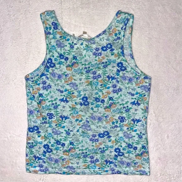 LoveShackFancy Blue Floral Albany Tank Top in Frosted Jade size Medium - Picture 5 of 7